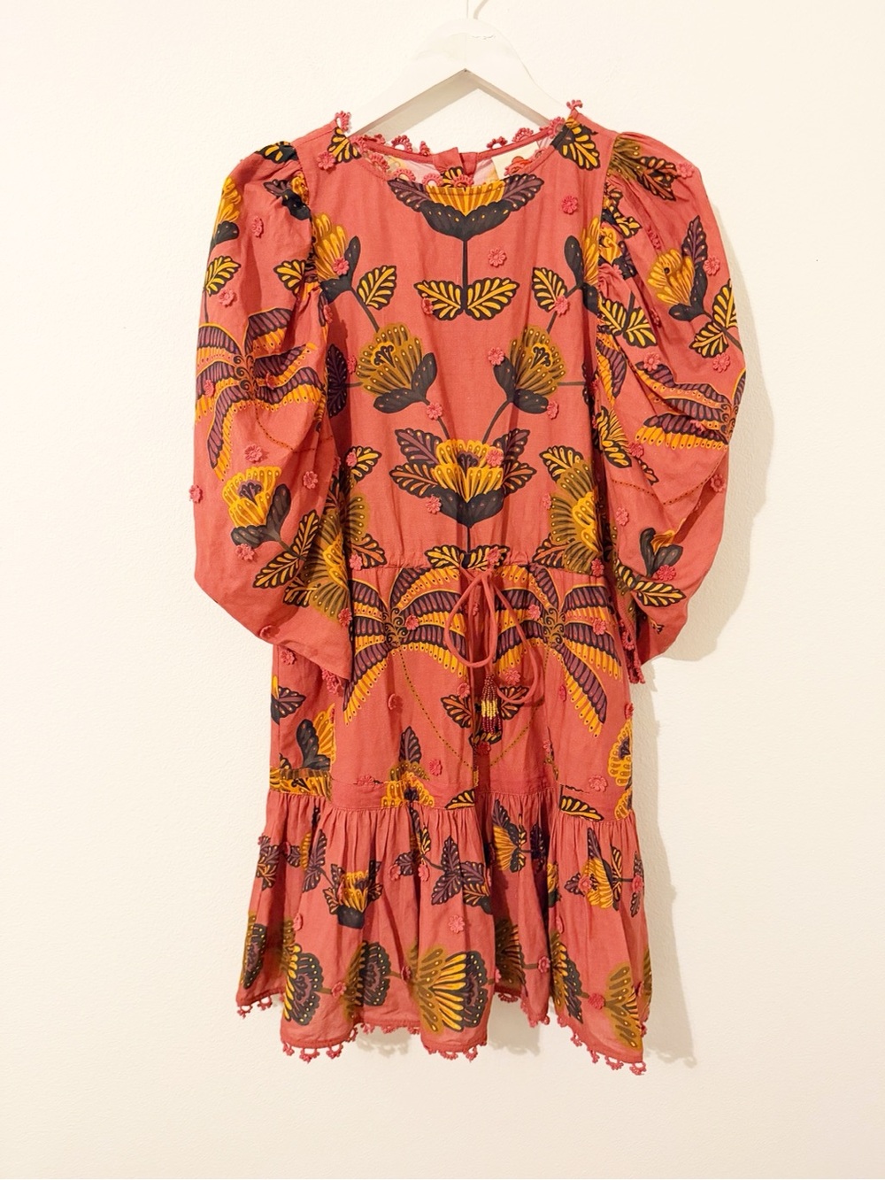 FARM Rio Blush Living Bloom Short Sleeve Mini Dress Brown Small S - Picture 2 of 9